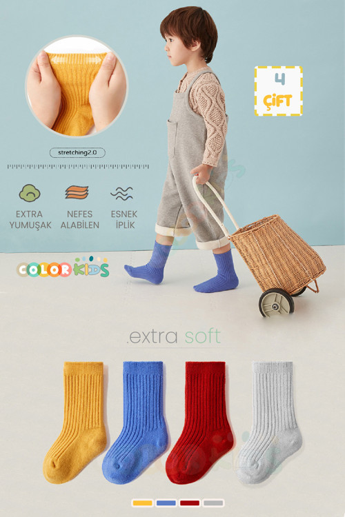 4 Çift Soket Fitilli Çocuk Çorap Seti (Extra Soft)