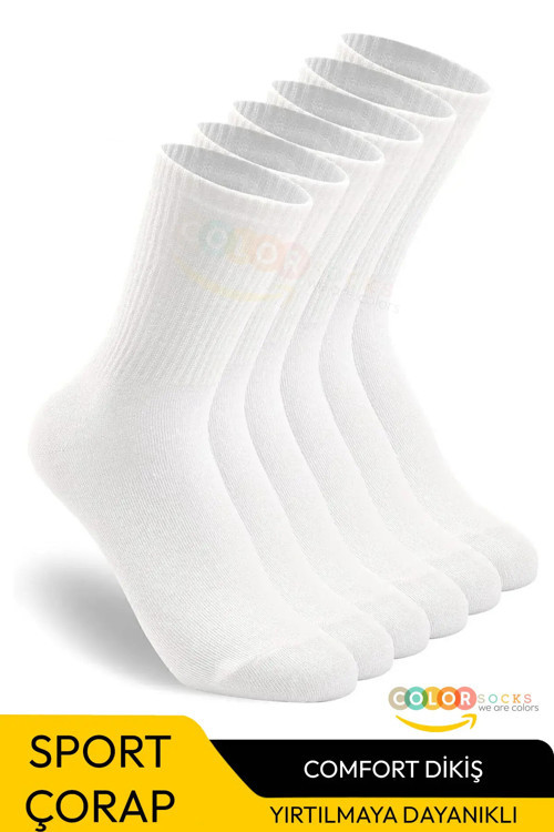Unisex Sport Tenis Soket Tekli Beyaz Çorap (Terletmez)