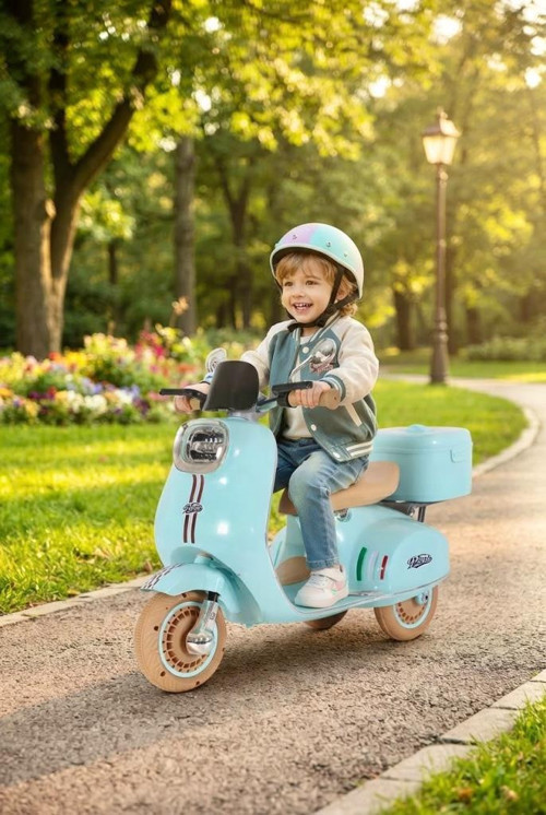 Wespina Uzaktan Kumandalı 6V Mavi Led Işıklı Arka Sepetli Çocuk Akülü Motor/Scooter 3-6 yaş