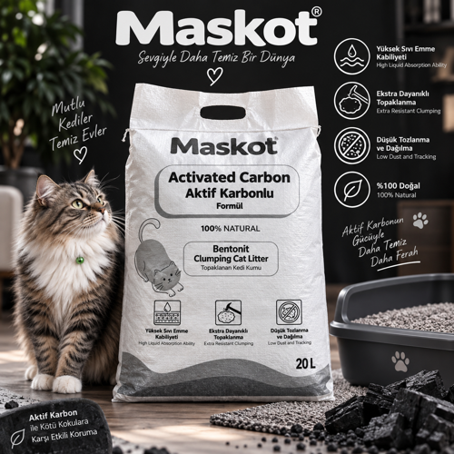 pet Aktif Karbonlu Bentonit Kedi Kumu 10 Litre