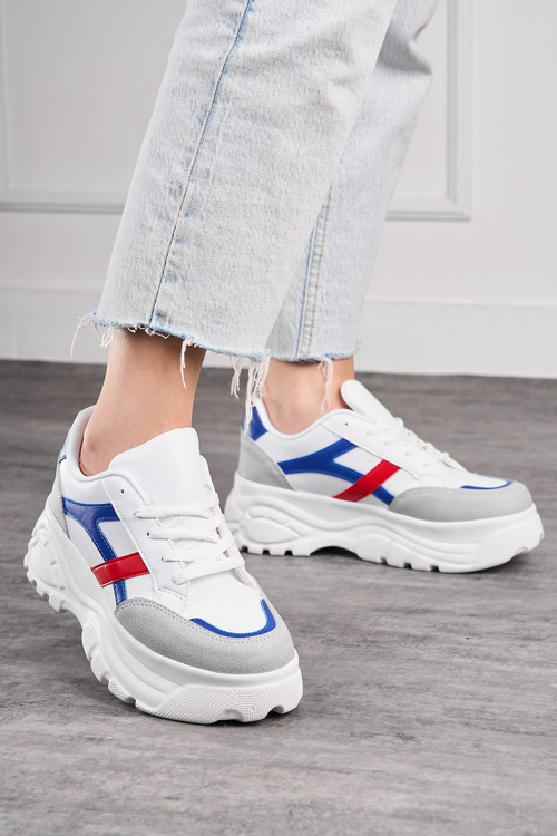 Günlük Kadın Sneaker Kalın Yüksek Taban Bağcıklı Rahat Tiger Şeritli Spor Ayakkabı 032