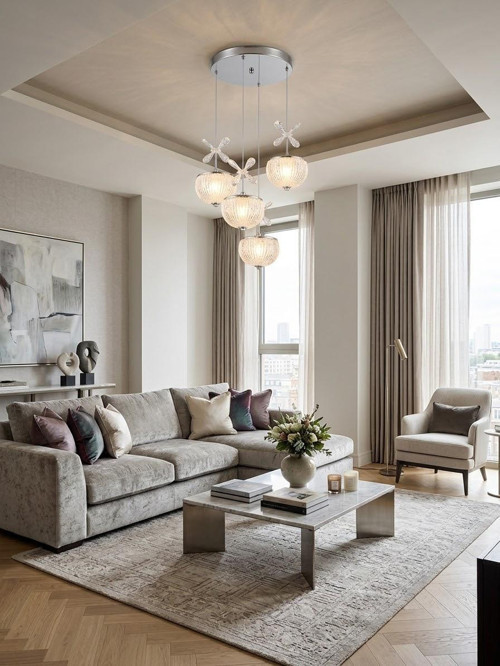 MODERN 4'LÜ 3 RENK IŞIK MODU KROM KAPLAMA sarkıt ledli avize