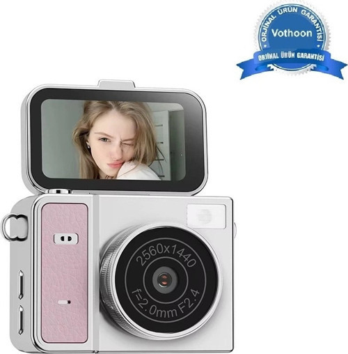 2k Mini Dijital Retro Video Kamera Flaşlı Dijital Vlog Mini Fotoğraf Makinesi Türkçe Menü Pembe