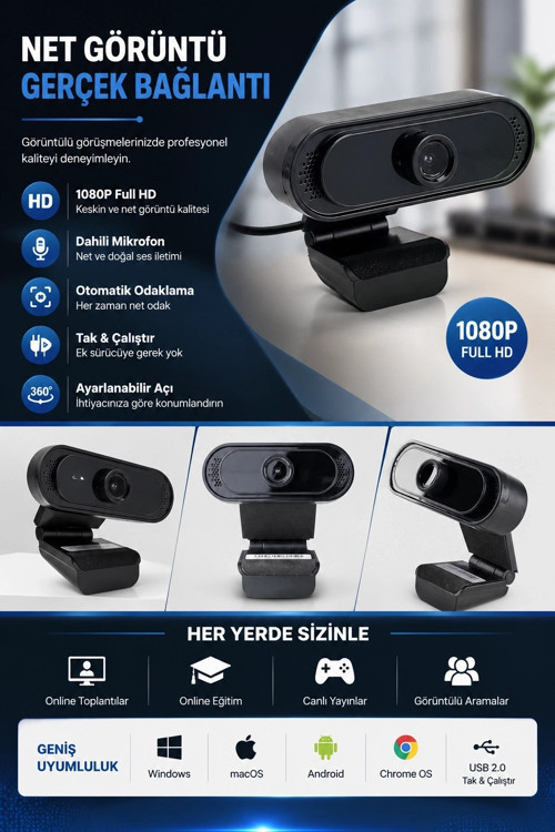 Webcam Orjınal 1080p Hd Konferans Kamera Dahili Mikrofon Görüntülü Sohbet Yayın Kamerası Hd Video Ae