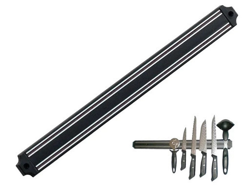 Mıknatıslı Bıçak Tutucu Stand - 38 Cm - Siyah - Paslanmaz Çelik - Mutfak Düzeni - Güvenli Bıçak Sakl