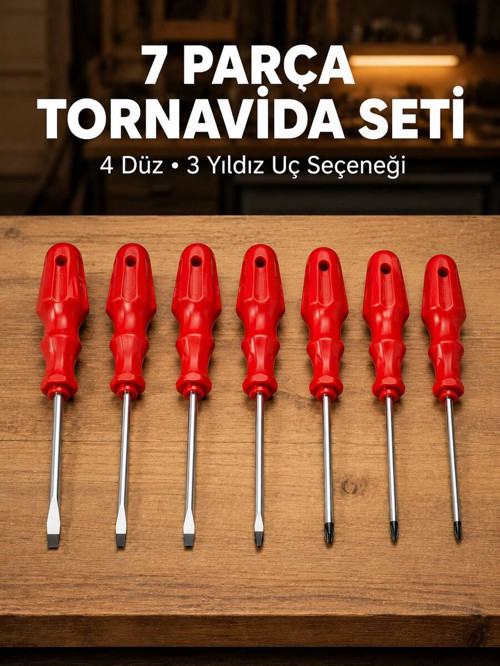 7'li Düz ve Yıldız Tornavida Seti Çelik Manyetik Uçlu - RFIOVS2168-3361