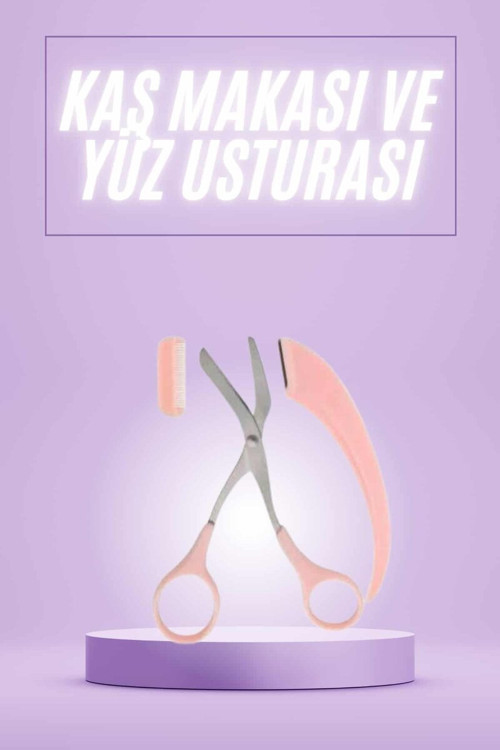 Taraklı Kaş Makası ve Ustura Seti Kaş Düzeltme Makası Kaş Bıyık Alma Aleti - RFIOVS2616-34