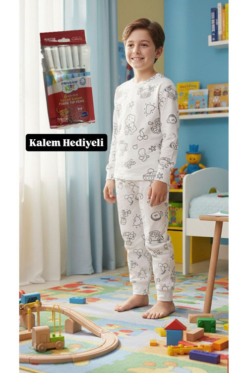 Sude Kız Erkek Çocuk Boyamalı Pijama Takımı