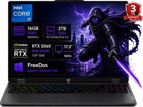 Loq 17IRX10 83JH00CNTR-01 I7-13650HX 16GB Ddr5 2tb SSD RTX5060 8gb Tgp 115W 17.3" IPS 165Hz Freedos