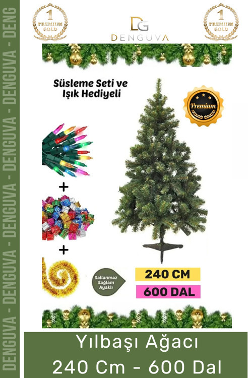 Premium Kutu Süsleme Seti Yılbaşı Çam Ağacı Renkli Işığı Yeni Yıl Süsleri Noel Paketi 240 Cm 600 Dal