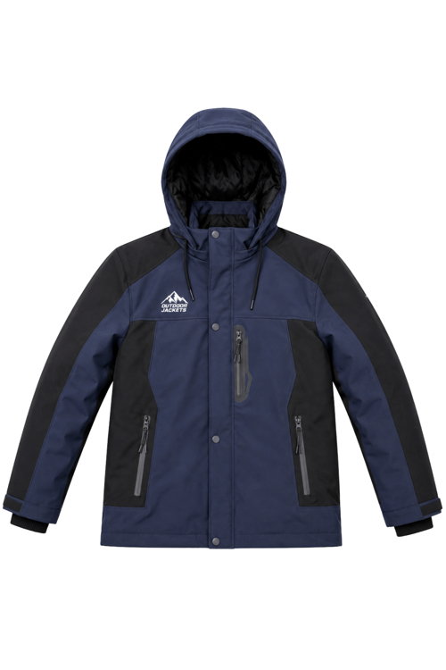 Erkek Lacivert Softshell Mont Kapüşonlu Kışlık Suya Dayanıklı Fermuarlı Cepli Outdoor Mont
