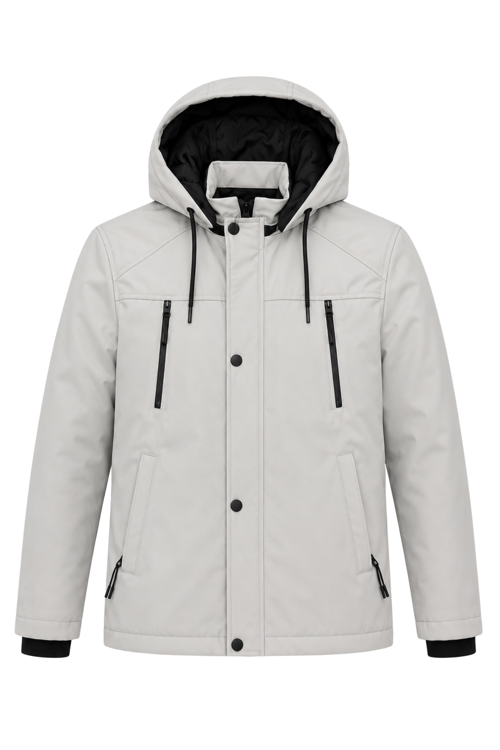 Erkek Beyaz Softshell Mont Kapüşonlu Kışlık Suya Dayanıklı Fermuarlı Cepli Outdoor Mont