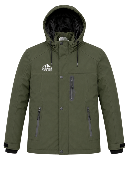 Erkek Yeşil Softshell Mont Kapüşonlu Kışlık Suya Dayanıklı Fermuarlı Cepli Outdoor Mont