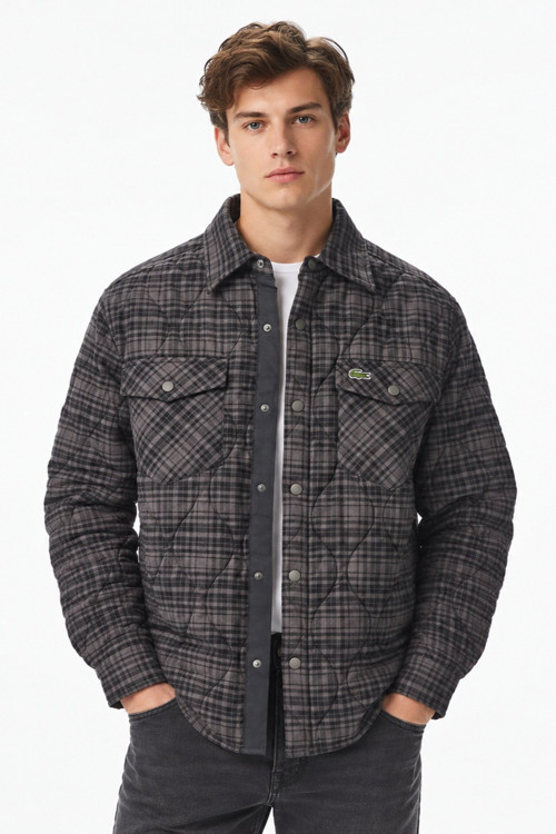 Men's Relaxed Fit Button-Down Linen Shirt Rahat Kesim Çıt Çıt Düğmeli Kareli Erkek Dış Gömlek Siyah