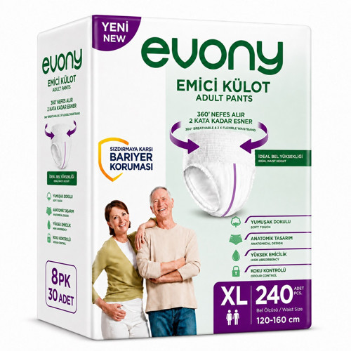Yetişkin Bezi Emici Külot XL - Ekstra Büyük - Extra Large 240 Adet