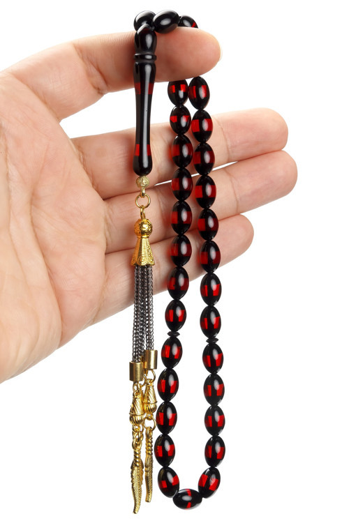 Kırmızı Sürmeli Toz Kehribar Tespih 8x12mm