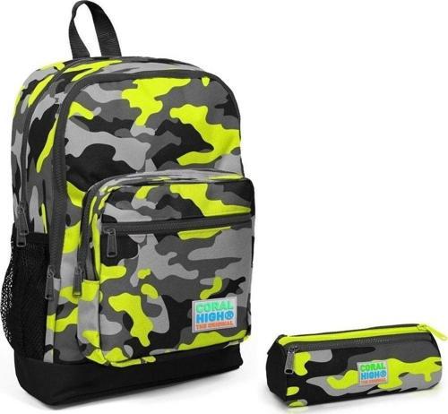 Coral High Yeşil Kamuflaj Erkek Çocuk Ilkokul Çantası Ve Kalemlik Seti