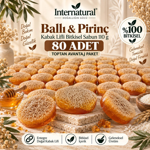 Internatural Ballı & Pirinç Kabak Lifli Bitkisel Sabun 80'li Paket (80 x 110 g)