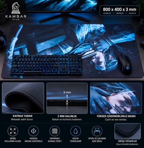 KAMBAR Oyun Büyük Boy Gaming Mouse Pad – 800 × 400 × 3 mm