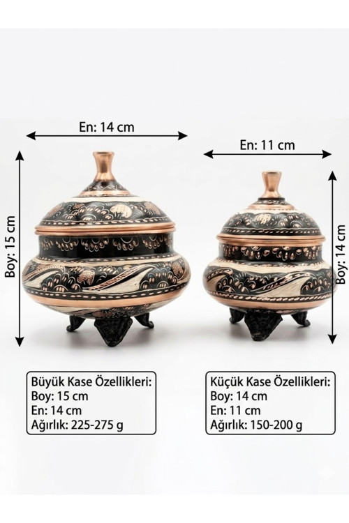Eski Usul El İşlemesi Keski Motifli Bakır Şekerlik Ve Lokumluk - Kapaklı 3 Ayaklı Bakır Kase 2'Li Set - (Bakır Bileklik Hediyedir !!!)