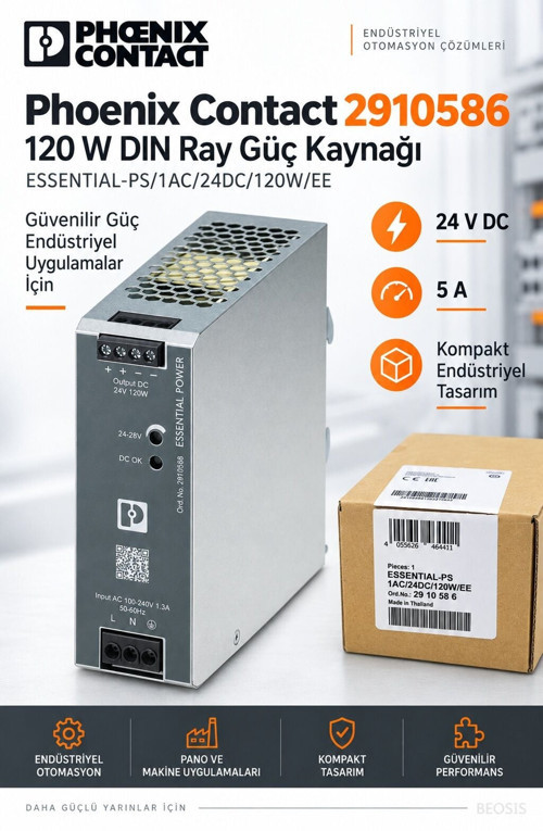 2910586 ESSENTIAL-PS/1AC/24DC/120W/EE 24 V DC 5 A DIN Ray Güç Kaynağı