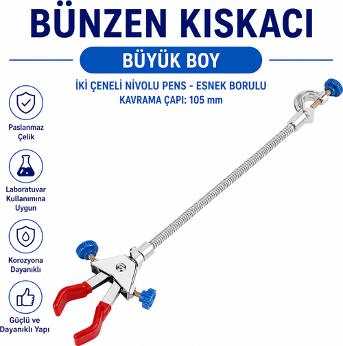 Bünzen Kıskacı - Büyük Boy - İki Çeneli Nivolu Pens - Esnek Borulu-Kavrama Çapı: 105 mm