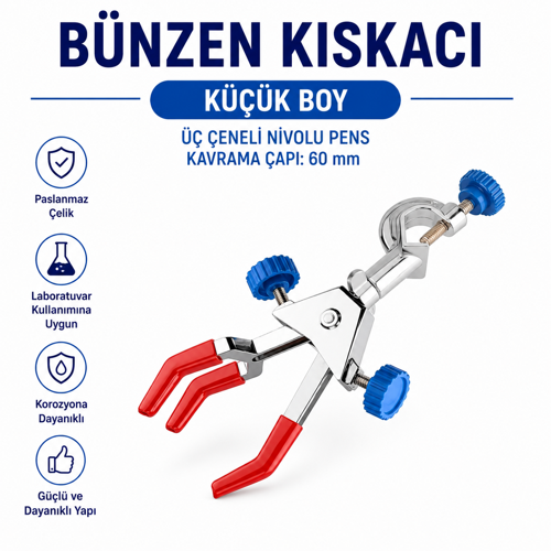 Bünzen Kıskacı - Küçük Boy - Üç Çeneli Nivolu Pens - Kavrama Çapı: 60 mm