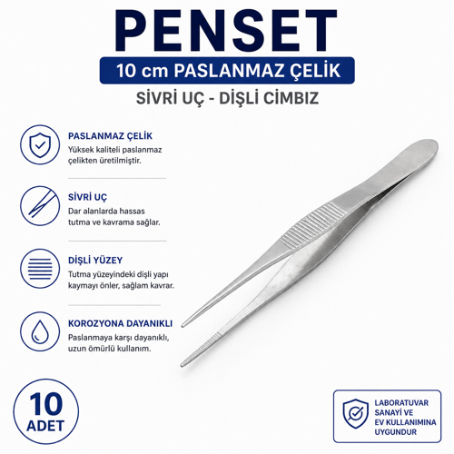 Penset 10 cm Paslanmaz Çelik - Sivri Uç Dişli Cımbız