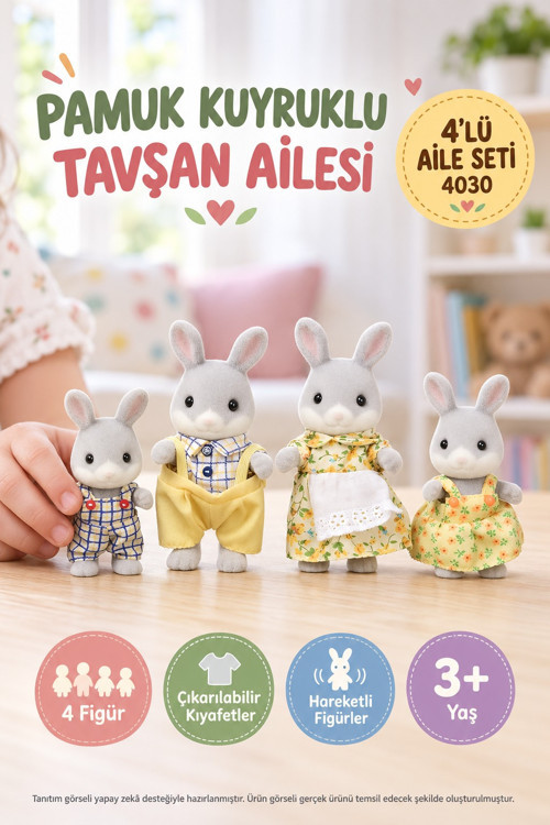 Sylvanian Families Pamuk Kuyruklu Tavşan Ailesi 4’lü Figür Seti 4030 – 8 cm