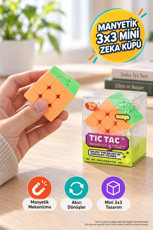 Mini Manyetik Zeka Küpü 3x3 Tic Tac Mini Speed Cube Hız Küpü Akıl Oyunu YJ 5.5 cm