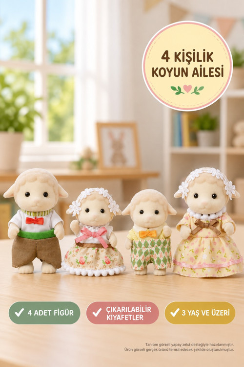 Sylvanian Families Koyun Ailesi 5619 4'lü Çıkarılabilir Kıyafetli Oyuncak Figür Seti 8 cm