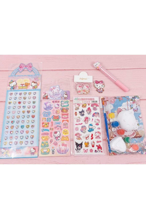 Hello Kitty Temalı Set | Sticker, Boyama Seti, Kalem ve Toka Seti | Sürpriz Renk & Model