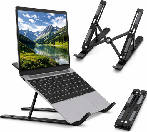 Laptop Standı – 7 Kademeli Ayarlanabilir Katlanabilir Siyah Ergonomik Notebook, Macbook, Tablet, Telefon Uyumlu Yükseltici Stand