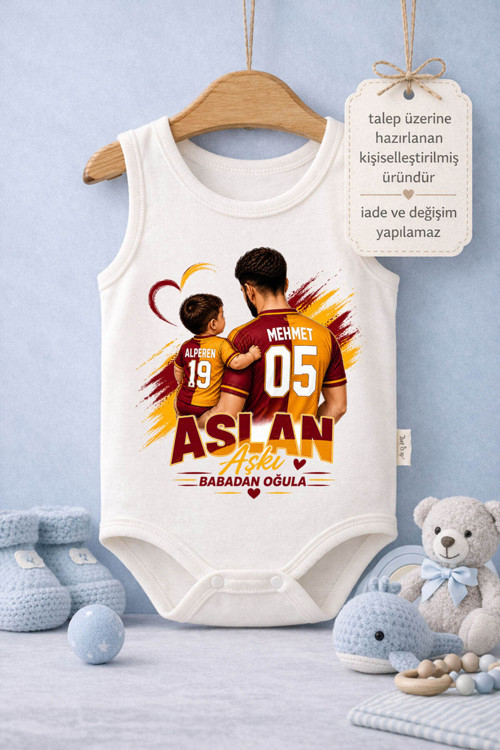 Bebek Zıbın Yazılı Aslan Aşkı Babadan Baskılı %100 Pamuk Atlet Kol Body (Yenidoğan & Bebek)