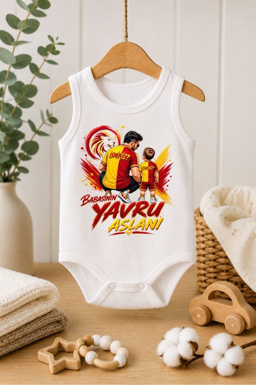 Bebek Zıbın Yazılı Babasının Aslanı Baskılı %100 Pamuk Atlet Kol Body (Yenidoğan & Bebek)