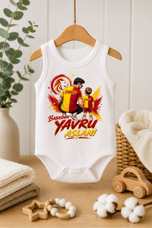 Bebek Zıbın Yazılı Babasının Aslanı Baskılı %100 Pamuk Atlet Kol Body (Yenidoğan & Bebek)