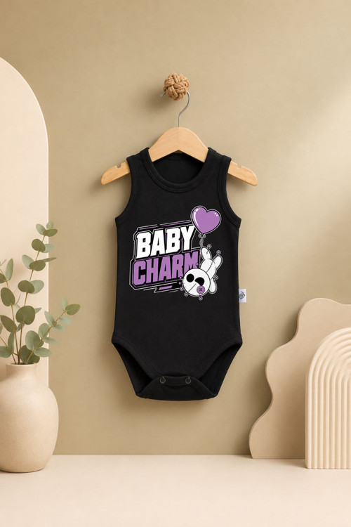 Bebek Zıbın Yazılı Baby Charm Baskılı %100 Pamuk Atlet Kol Body (Yenidoğan & Bebek)