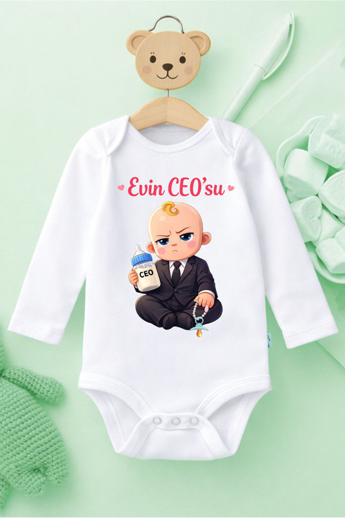 Bebek Komik Espirili Baskılı Zıbın Evin Ciosu Erkek Body Hediye