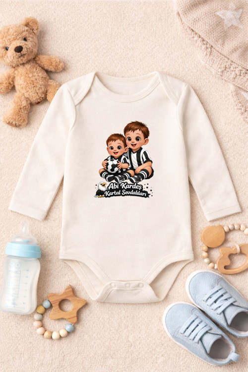 Bebek Zıbın Komik Yazılı Abi Kardeş Kartal Bebek Baskılı %100 Pamuk Body (Yenidoğan & Bebek)