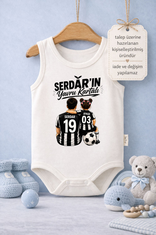 Bebek Zıbın Yazılı İsimli Yavru Kartal Baskılı %100 Pamuk Askılı Kol Body (Yenidoğan & Bebek)