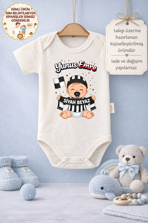 Bebek Zıbın Komik Yazılı Siyah Beyaz Aşkı Baskılı %100 Pamuk Yarım Kol Body (Yenidoğan & Bebek)