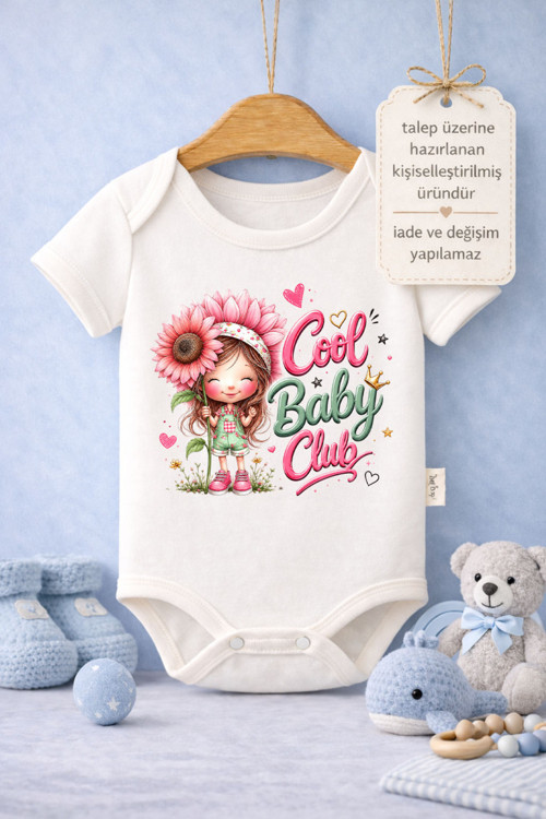 Bebek Zıbın Yazılı Cool Baby Club Baskılı %100 Pamuk Kısa Kol Body (Yenidoğan & Bebek)
