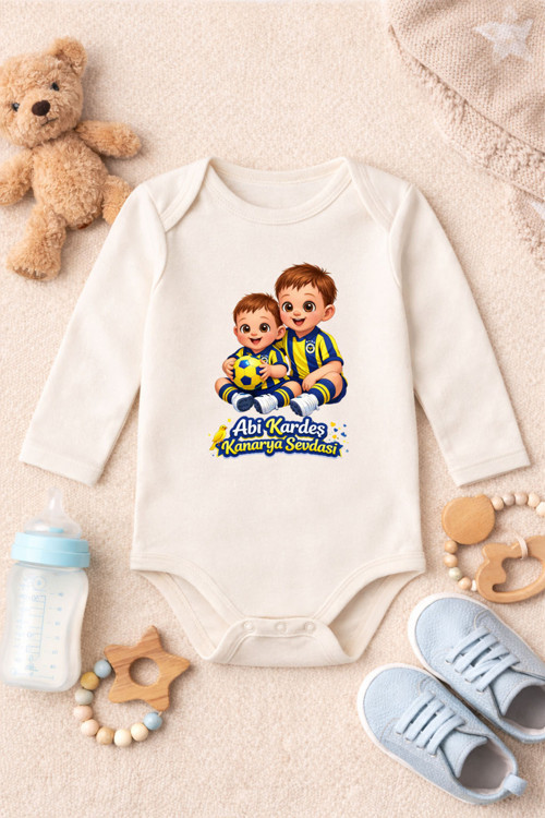 Bebek Zıbın Komik Yazılı Abi Kardeş Kanarya Bebek Baskılı %100 Pamuk Body (Yenidoğan & Bebek)