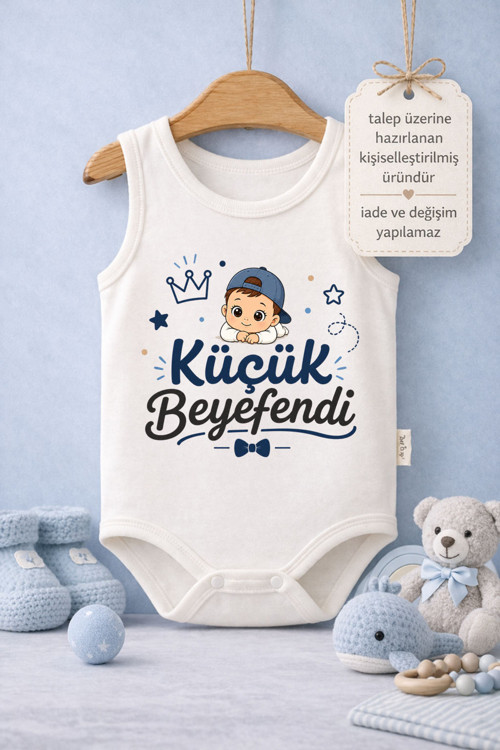 Bebek Zıbın Yazılı Küçük Beyefendi Baskılı %100 Pamuk Atlet Kol Body (Yenidoğan & Bebek)
