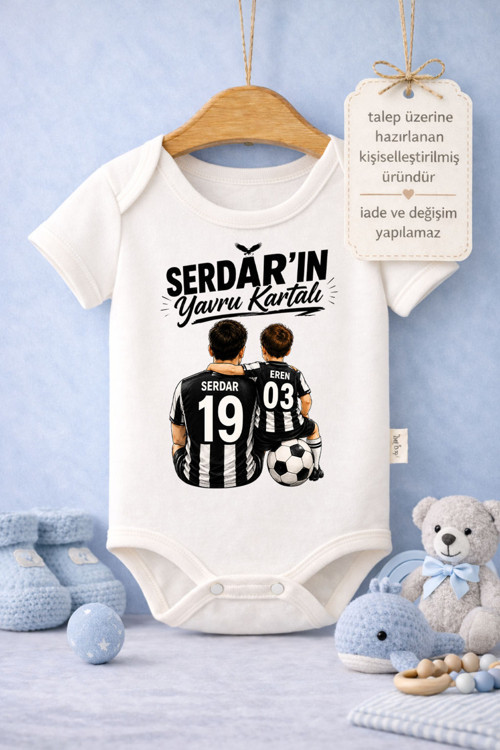 Bebek Zıbın Yazılı İsimli Yavur Kartal Baskılı %100 Pamuk Yarım Kol Body (Yenidoğan & Bebek)