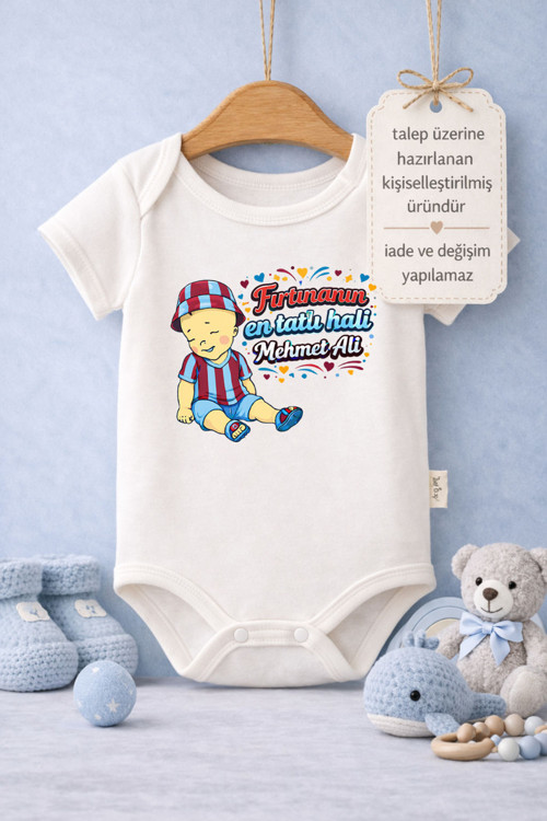 Bebek Zıbın Komik Yazılı Tatlı Fırtına Baskılı %100 Pamuk Kısa Kol Body (Yenidoğan & Bebek)