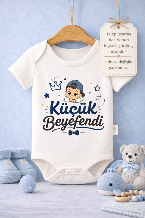 Bebek Zıbın Yazılı Küçük Beyefendi Baskılı %100 Pamuk Kısa Kol Body (Yenidoğan & Bebek)