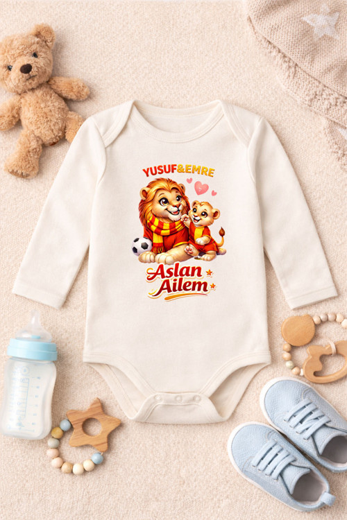 Bebek Zıbın Komik Yazılı Aslan Ailem Baskılı %100 Pamuk Body (Yenidoğan & Bebek)