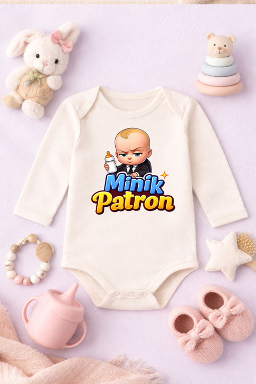 Bebek Zıbın Komik Yazılı Minik Patron Baskılı %100 Pamuk Body (Yenidoğan & Bebek)