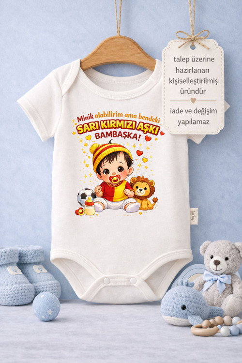 Bebek Zıbın Komik Yazılı Sarı Kırmızı Aşkı Baskılı %100 Pamuk Kısa Kol Body (Yenidoğan & Bebek)